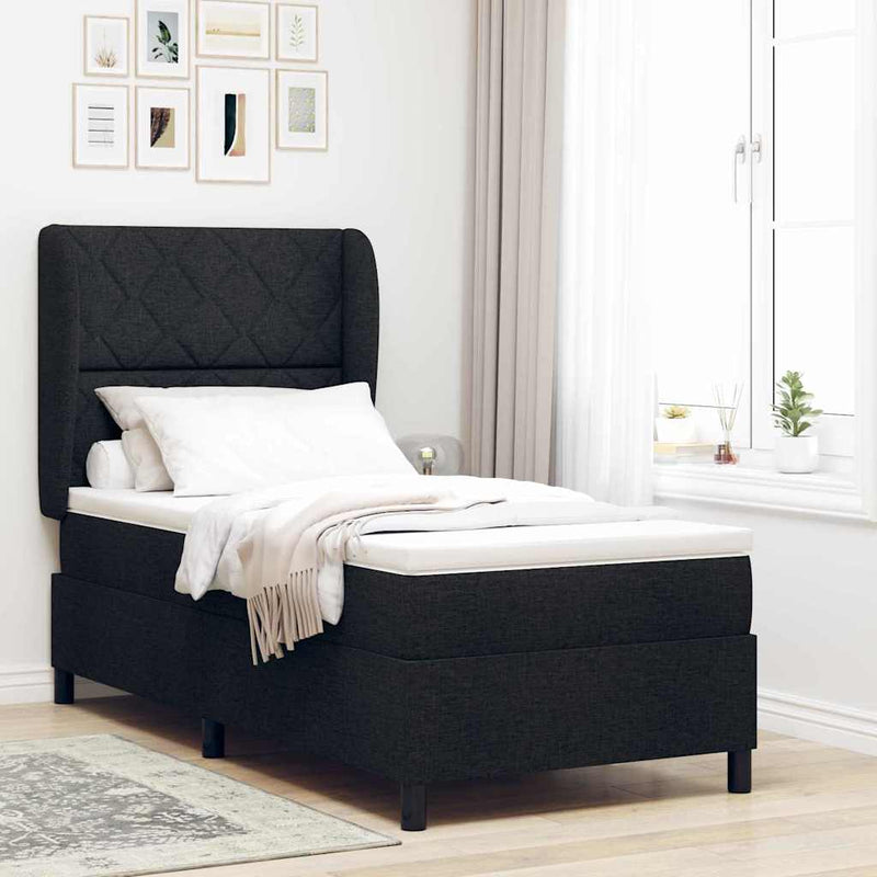 vidaXL Boxrugós ágy matracmal fejtámlával Fekete 100 x 200 cm szövet