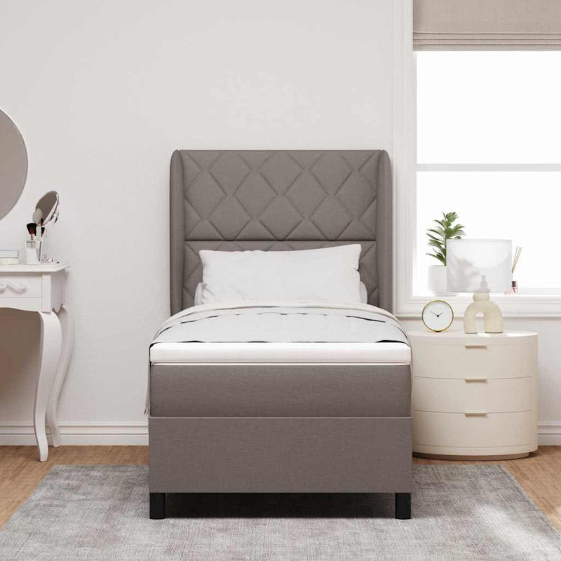 vidaXL Boxrugós ágy matracmal fejtámlával Tópszínű 100 x 200 cm szövet