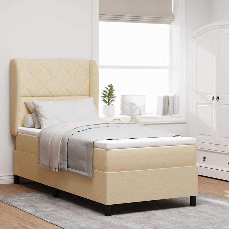 vidaXL Boxrugós ágy matracmal fejtámlával Krém 100 x 200 cm szövet