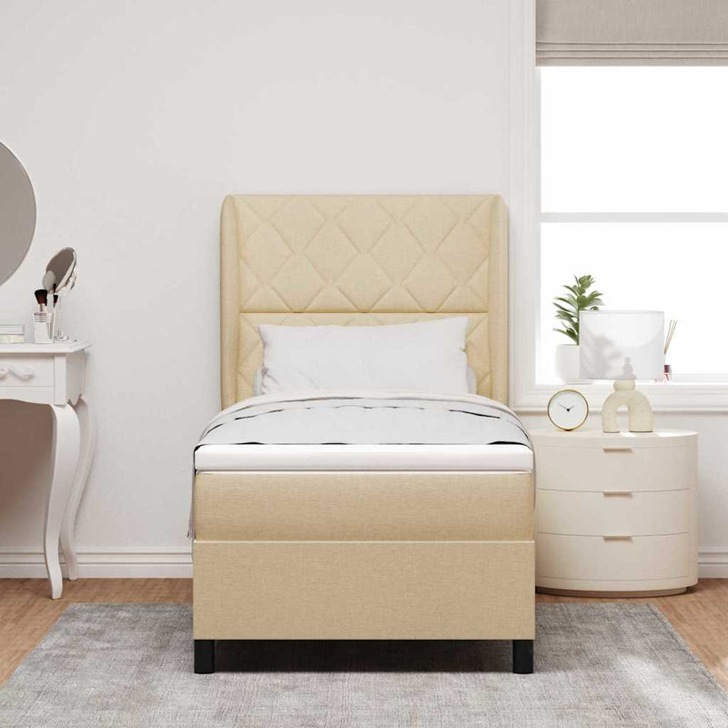 vidaXL Boxrugós ágy matracmal fejtámlával Krém 100 x 200 cm szövet