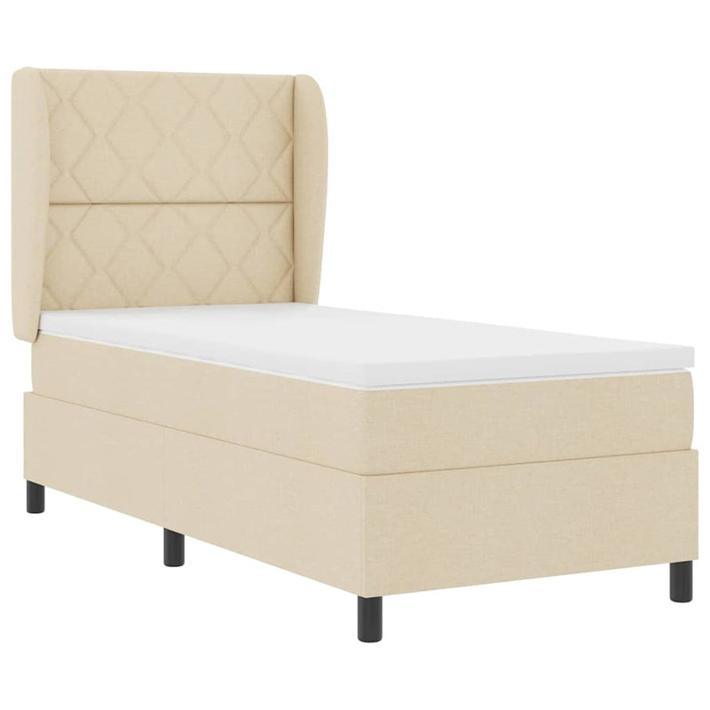 vidaXL Boxrugós ágy matracmal fejtámlával Krém 100 x 200 cm szövet