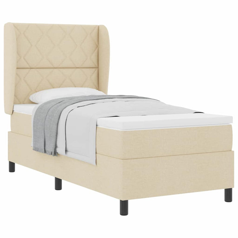 vidaXL Boxrugós ágy matracmal fejtámlával Krém 100 x 200 cm szövet