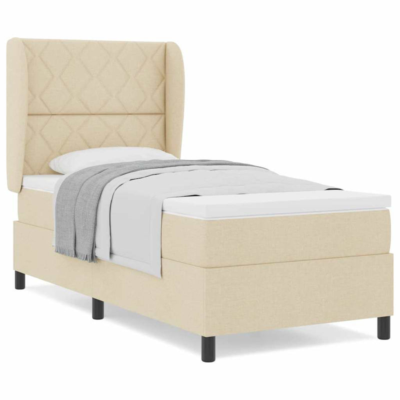 vidaXL Boxrugós ágy matracmal fejtámlával Krém 100 x 200 cm szövet