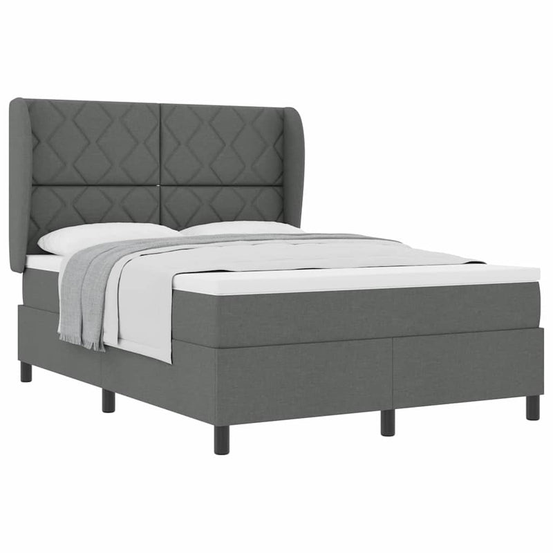 vidaXL Boxrugós ágy matracmal Sötétszürke 140 x 190 cm szövet