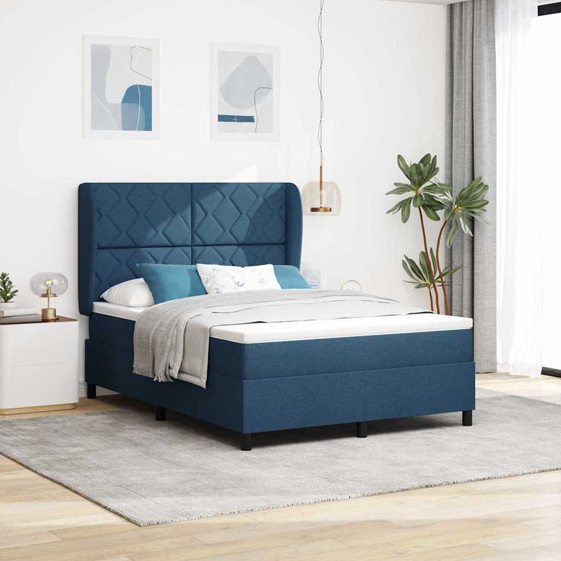 vidaXL Boxrugós ágy matracmal fejtámlával Kék 140 x 190 cm szövet