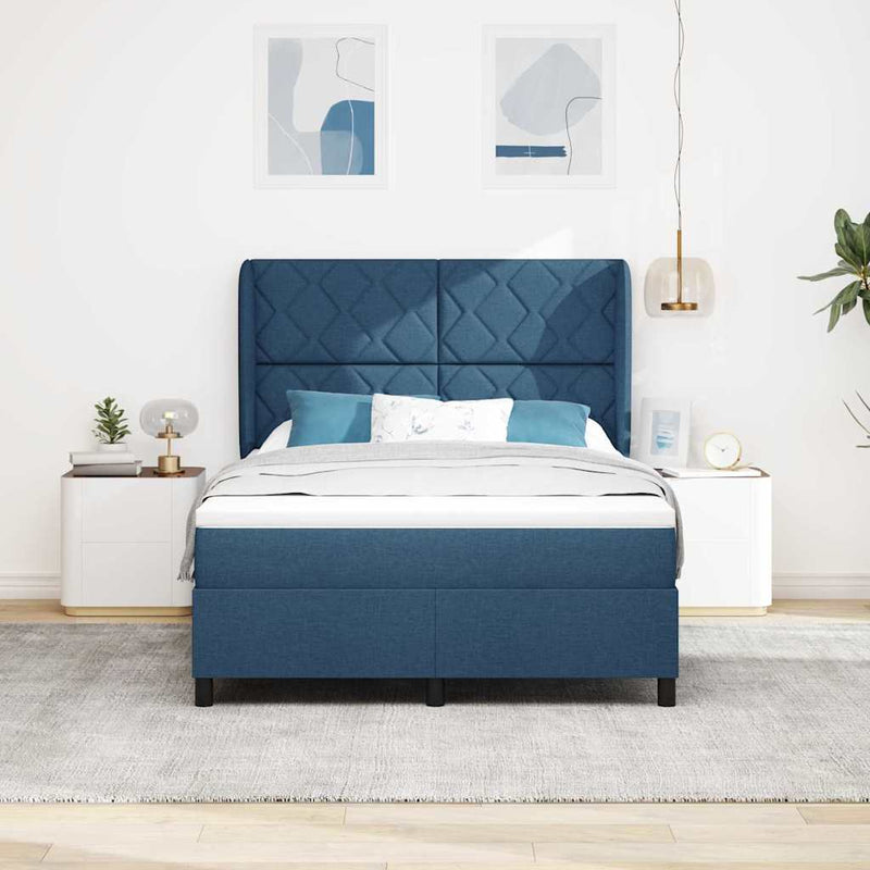 vidaXL Boxrugós ágy matracmal fejtámlával Kék 140 x 190 cm szövet