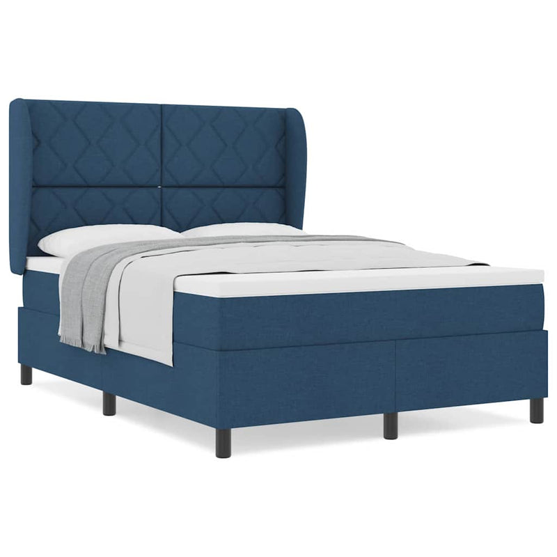 vidaXL Boxrugós ágy matracmal fejtámlával Kék 140 x 190 cm szövet