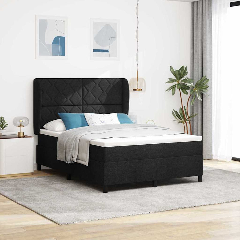 vidaXL Boxrugós ágy matracmal fejtámlával Fekete 140 x 200 cm szövet