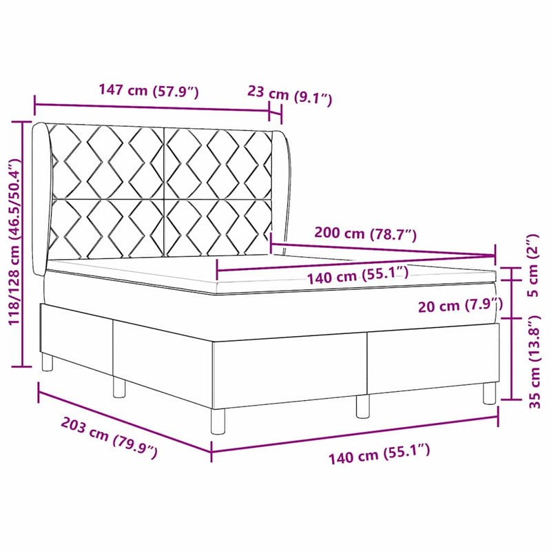 vidaXL Boxrugós ágy matracmal fejtámlával Fekete 140 x 200 cm szövet