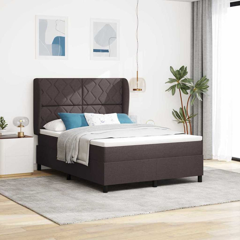 vidaXL Boxrugós ágy matracmal sötétbarna 140 x 200 cm szövet