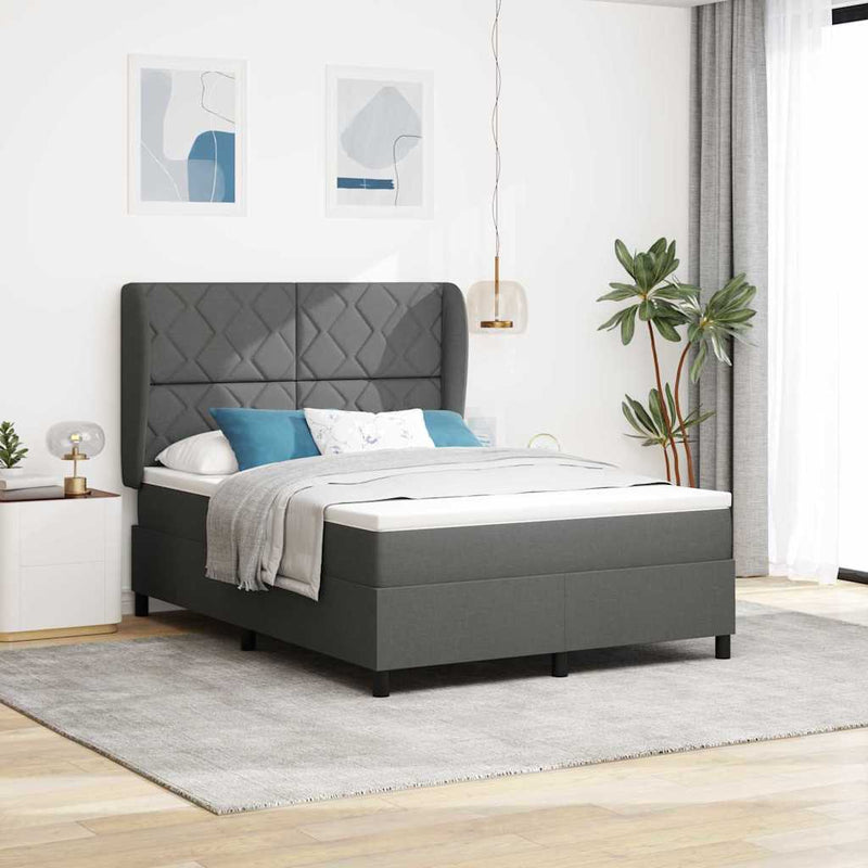 vidaXL Boxrugós ágy matracmal Sötétszürke 160 x 200 cm szövet