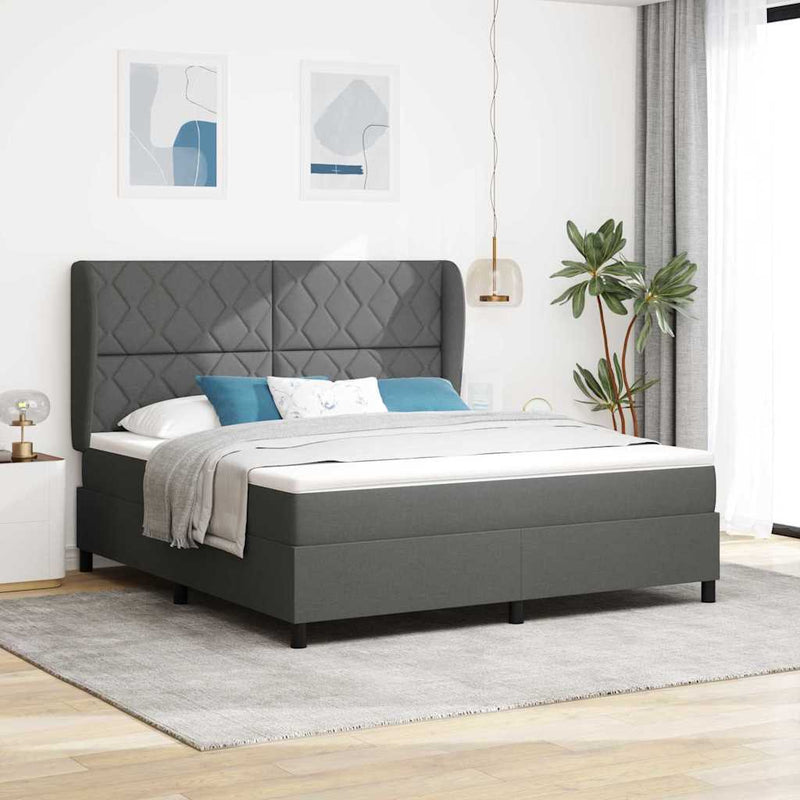 vidaXL Boxrugós ágy matracmal Sötétszürke 180 x 200 cm szövet