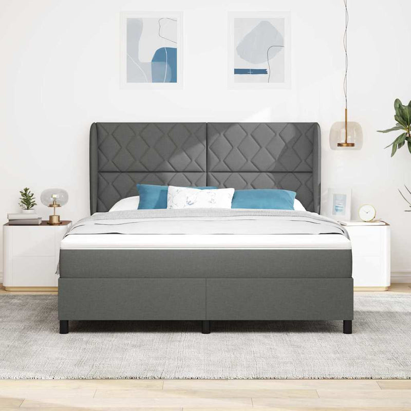vidaXL Boxrugós ágy matracmal Sötétszürke 180 x 200 cm szövet
