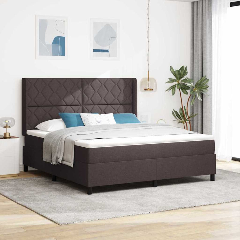 vidaXL Boxrugós ágy matracmal sötétbarna 180 x 200 cm szövet