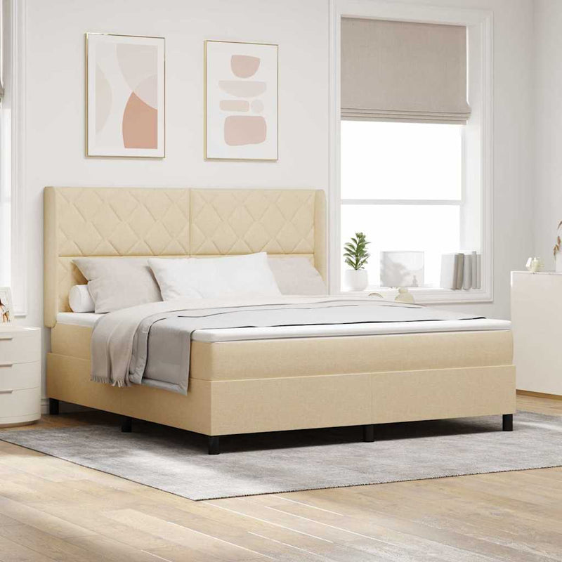 vidaXL Boxrugós ágy matracmal fejtámlával Krém 180 x 200 cm szövet