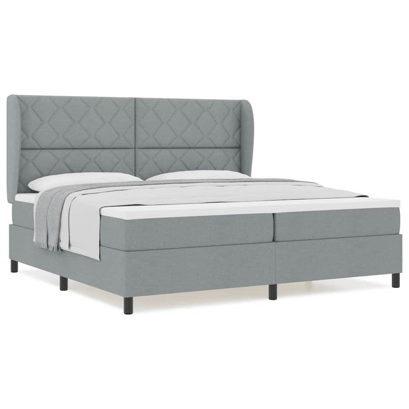 vidaXL Boxrugós ágy matracmal Világosszürke 200 x 200 cm szövet