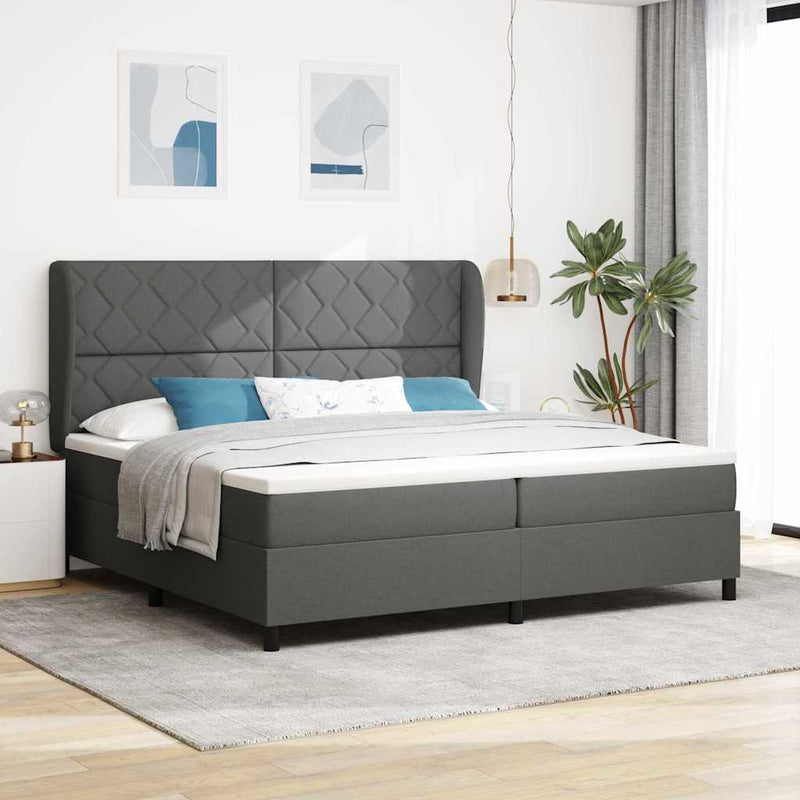 vidaXL Boxrugós ágy matracmal Sötétszürke 200 x 200 cm szövet