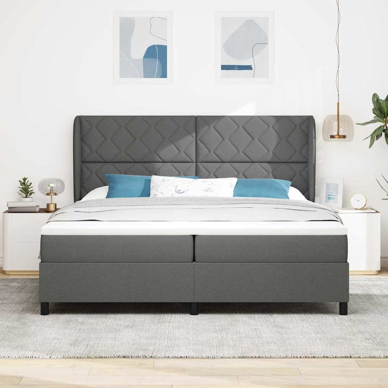 vidaXL Boxrugós ágy matracmal Sötétszürke 200 x 200 cm szövet