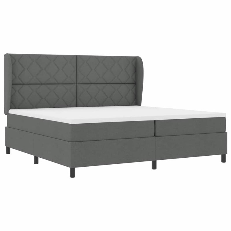 vidaXL Boxrugós ágy matracmal Sötétszürke 200 x 200 cm szövet