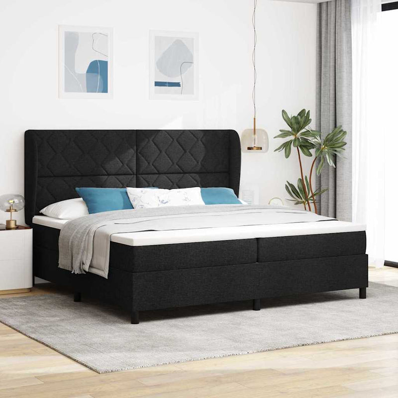 vidaXL Boxrugós ágy matracmal fejtámlával Fekete 200 x 200 cm szövet
