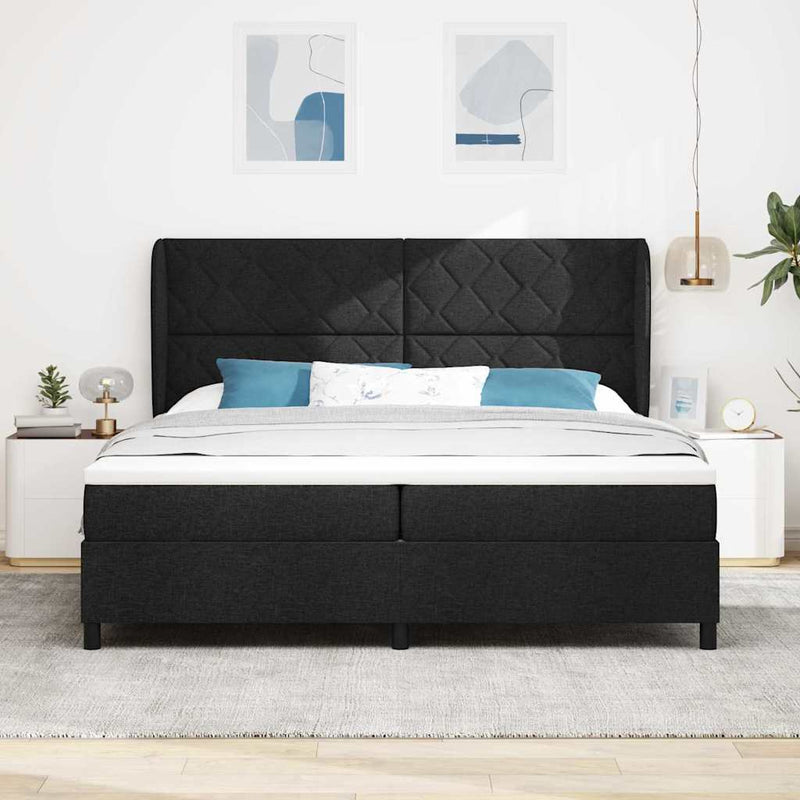 vidaXL Boxrugós ágy matracmal fejtámlával Fekete 200 x 200 cm szövet