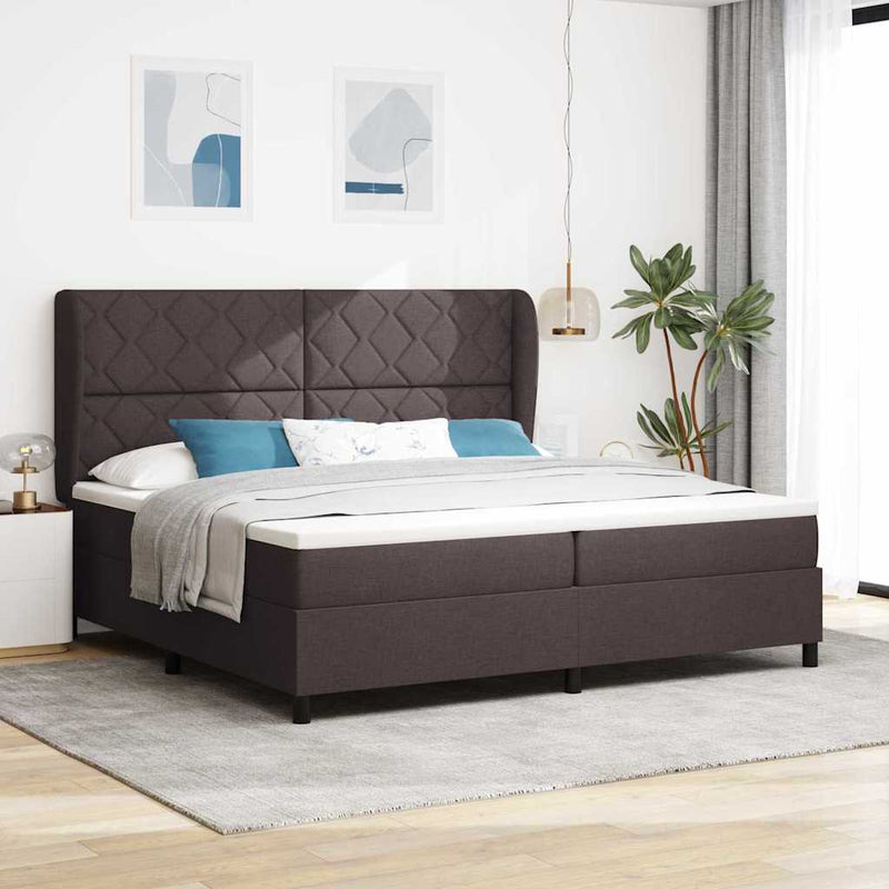 vidaXL Boxrugós ágy matracmal sötétbarna 200 x 200 cm szövet