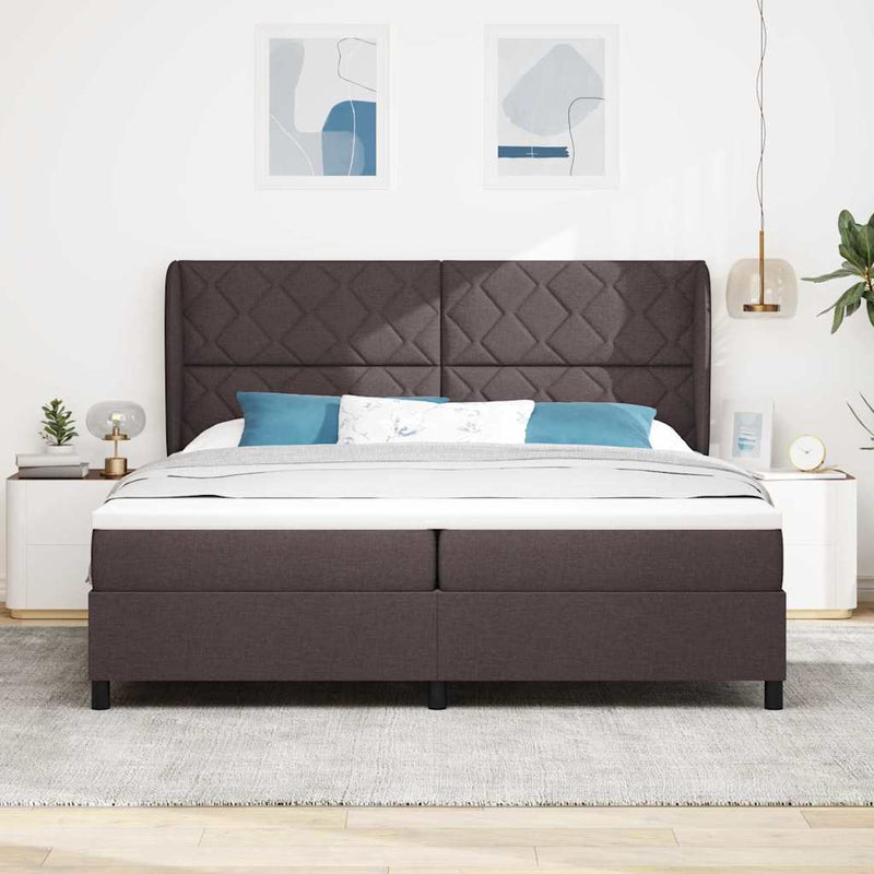vidaXL Boxrugós ágy matracmal sötétbarna 200 x 200 cm szövet