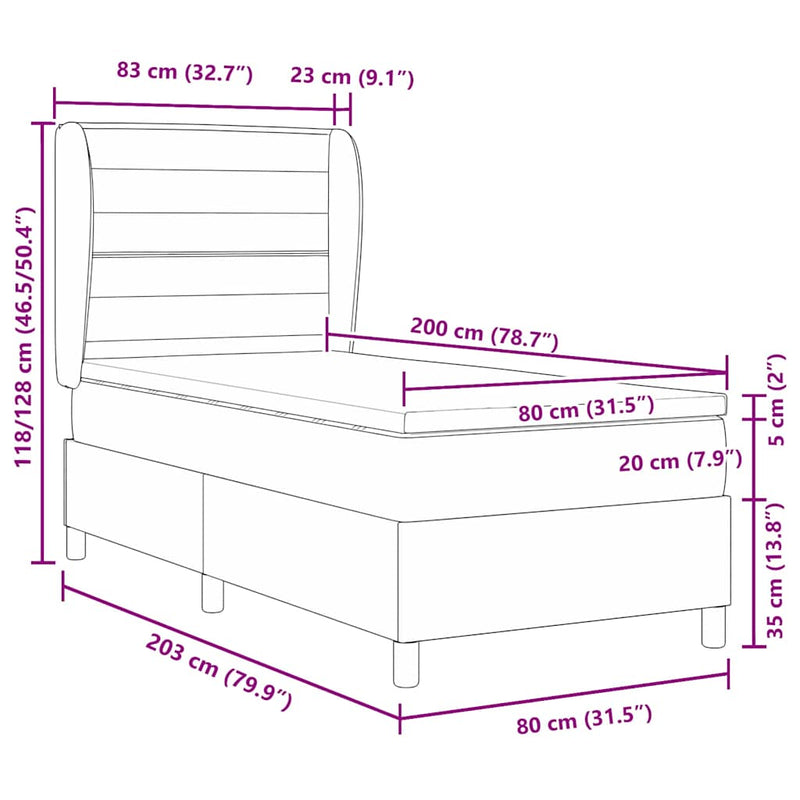 vidaXL Boxspring ágy matraccal Sötétszürke 90x190 cm Szövet matracmal