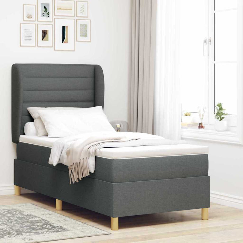 vidaXL Boxspring ágy matraccal Sötétszürke 90x190 cm Szövet matracmal
