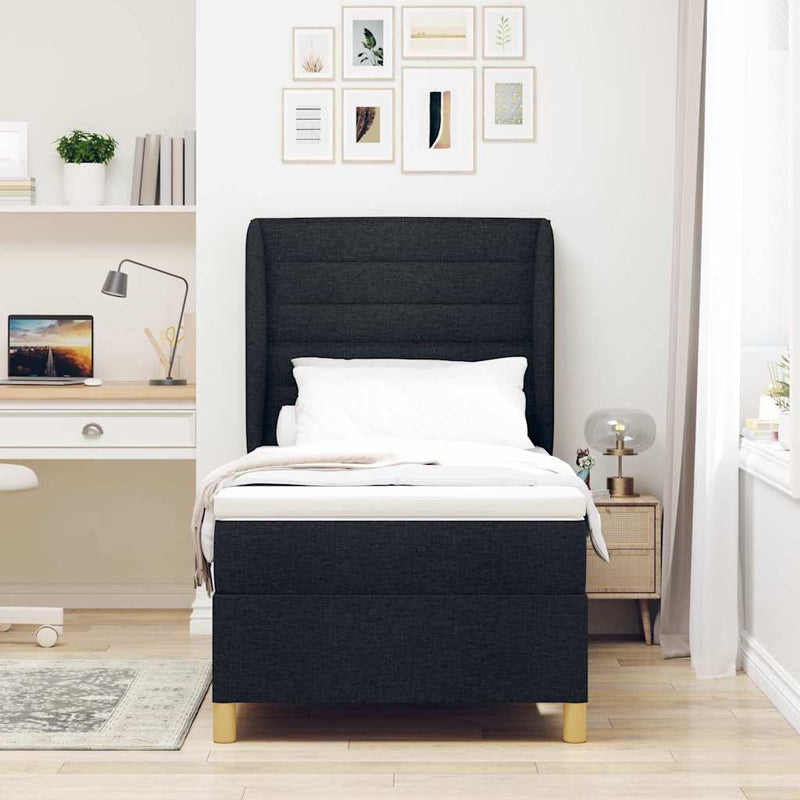 vidaXL Boxspring ágy matraccal Sötétszürke 90x190 cm Szövet Fekete