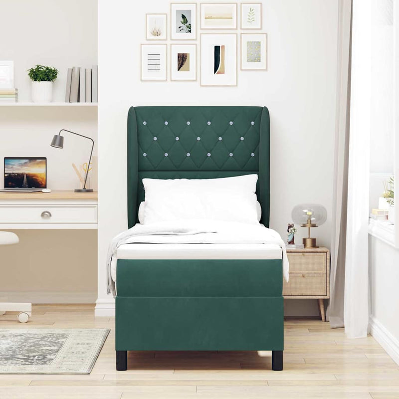 vidaXL Boxrugós ágy matracmal Sötétzöld 80 x 200 cm Bársony