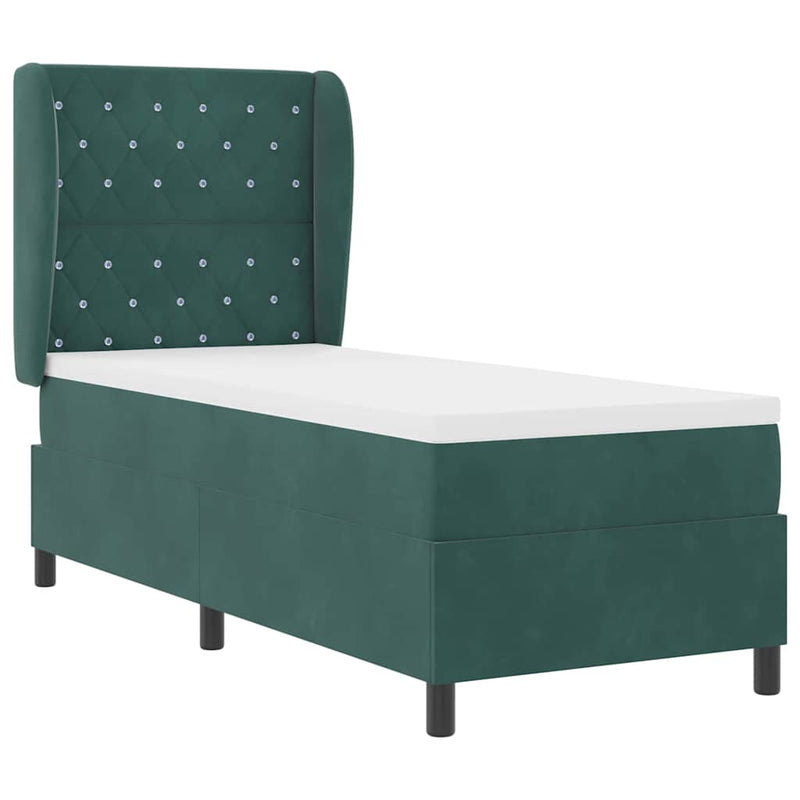 vidaXL Boxrugós ágy matracmal Sötétzöld 80 x 200 cm Bársony
