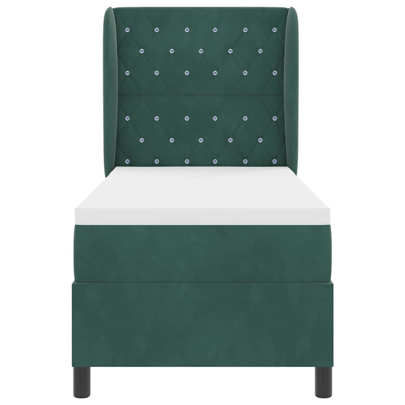 vidaXL Boxrugós ágy matracmal Sötétzöld 80 x 200 cm Bársony
