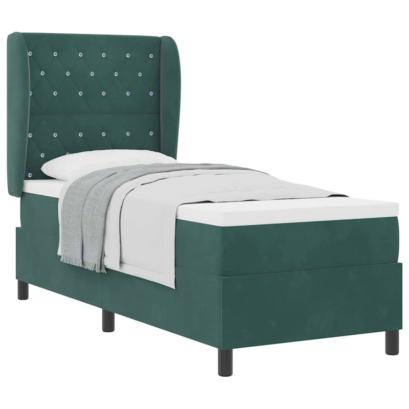 vidaXL Boxrugós ágy matracmal Sötétzöld 80 x 200 cm Bársony