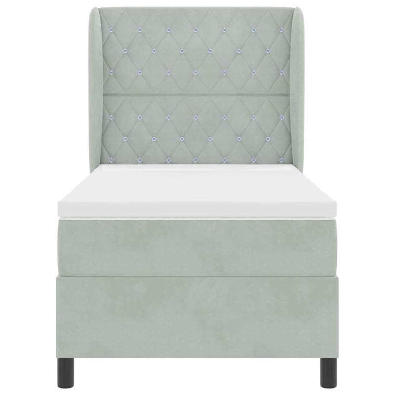 vidaXL Boxrugós ágy matracmal Világosszürke 90 x 200 cm Bársony