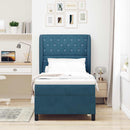 vidaXL Boxrugós ágy fejtámlával Sötét kék 200 x 90 cm Bársony