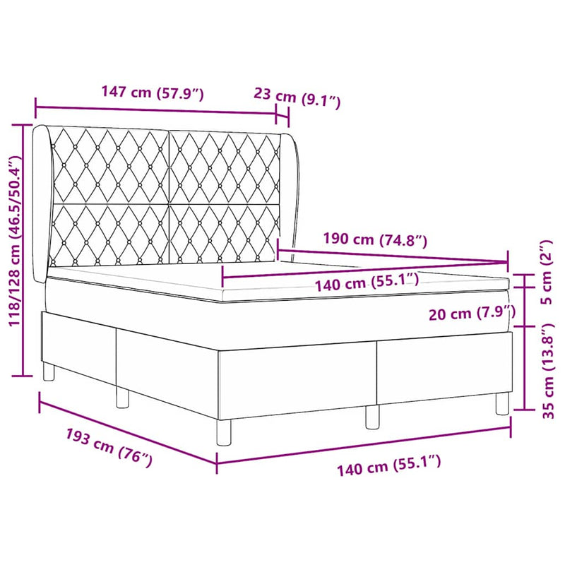 vidaXL Boxrugós ágy matracmal Világosszürke 140 x 190 cm Bársony