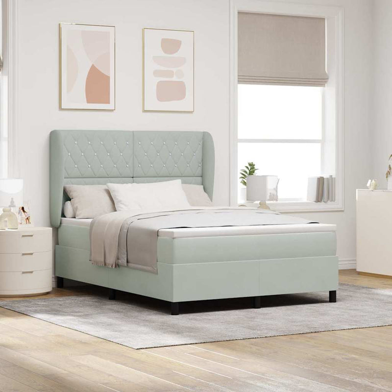 vidaXL Boxrugós ágy matracmal Világosszürke 140 x 200 cm Bársony