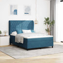 vidaXL Boxrugós ágy matracmal Sötét kék 200 x 160 cm Bársony