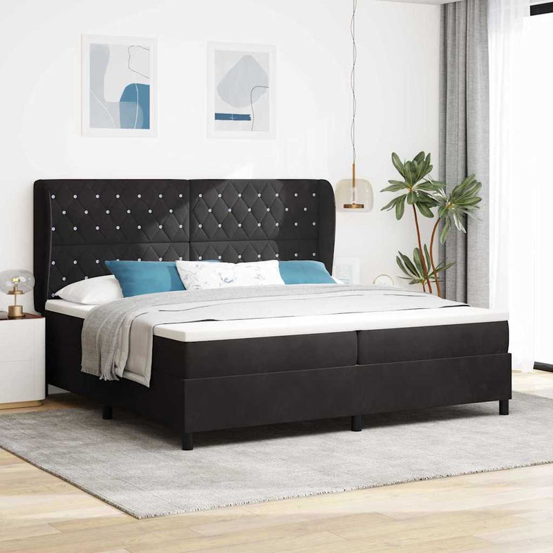 vidaXL Boxrugós ágy matracmal fejtámlával Fekete 200 x 200 cm Bársony
