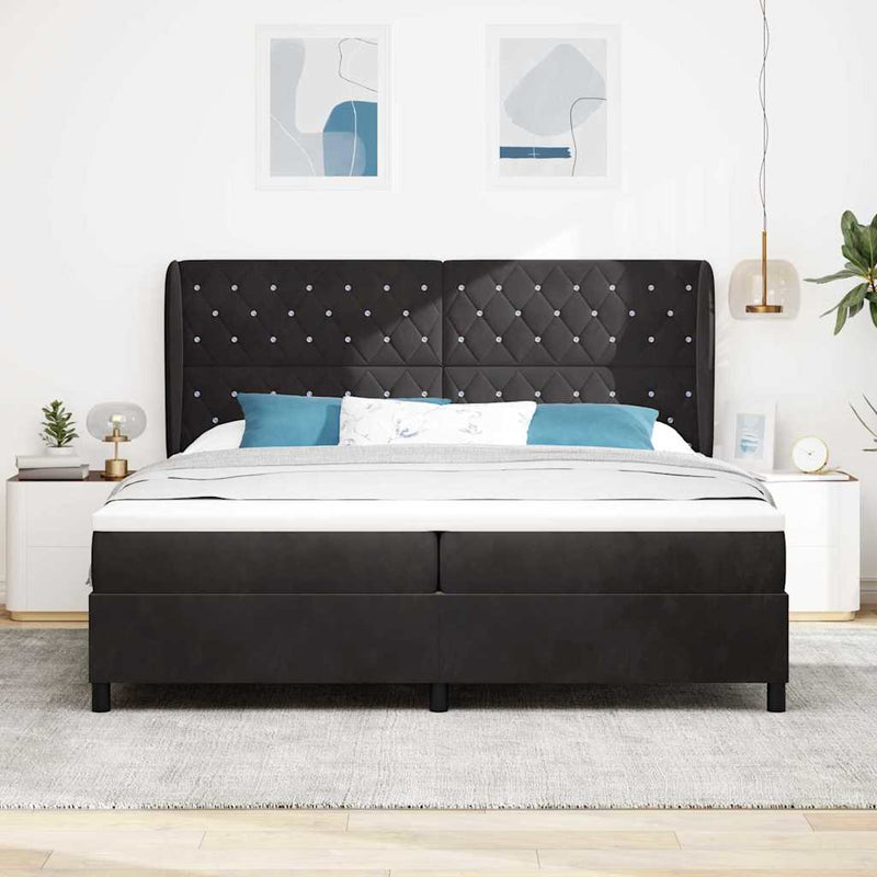 vidaXL Boxrugós ágy matracmal fejtámlával Fekete 200 x 200 cm Bársony