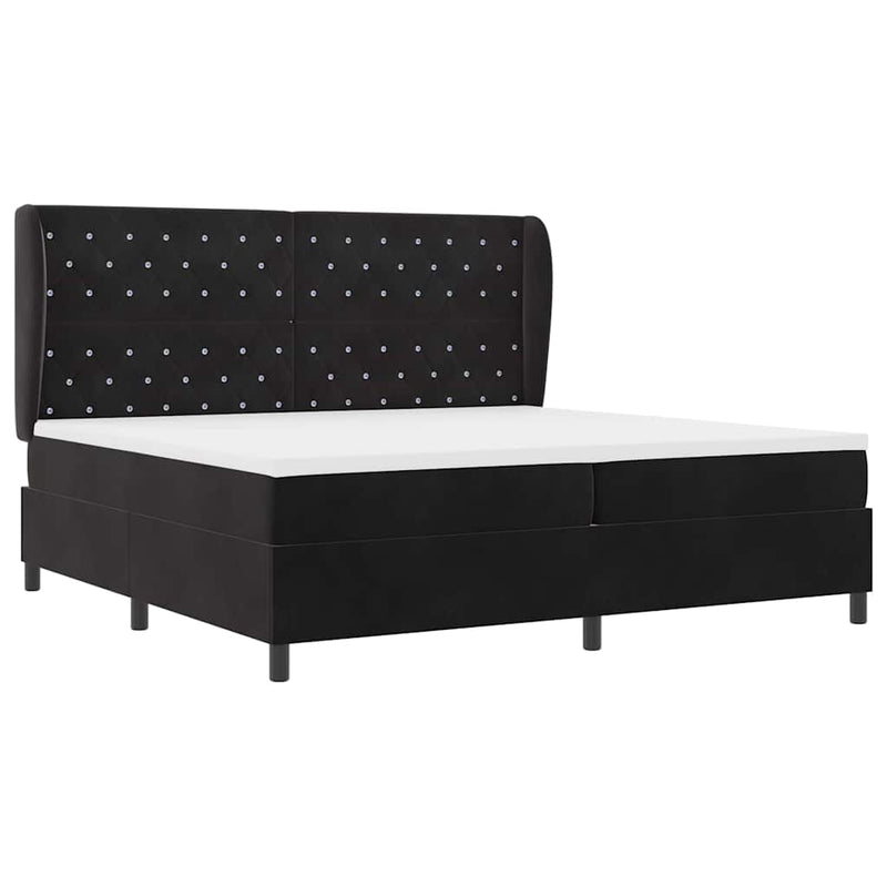 vidaXL Boxrugós ágy matracmal fejtámlával Fekete 200 x 200 cm Bársony