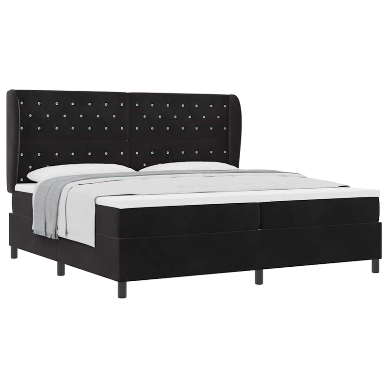 vidaXL Boxrugós ágy matracmal fejtámlával Fekete 200 x 200 cm Bársony