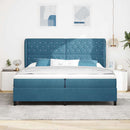 vidaXL Boxrugós ágy matracmal Sötét kék 200 x 200 cm Bársony