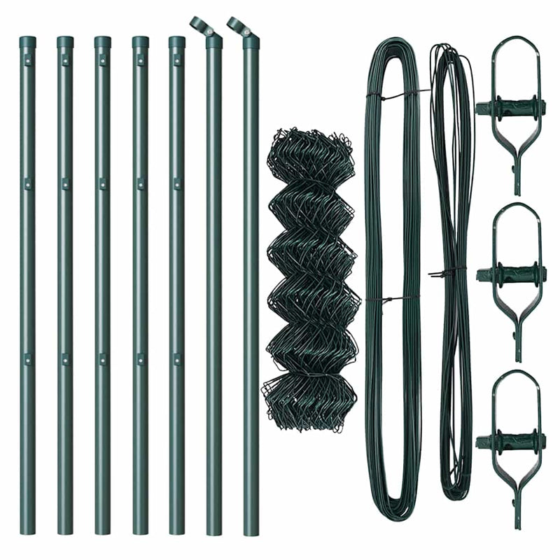 vidaXL Lánckerítés oszlopokkal Zöld 0,6 x 10 m Acél