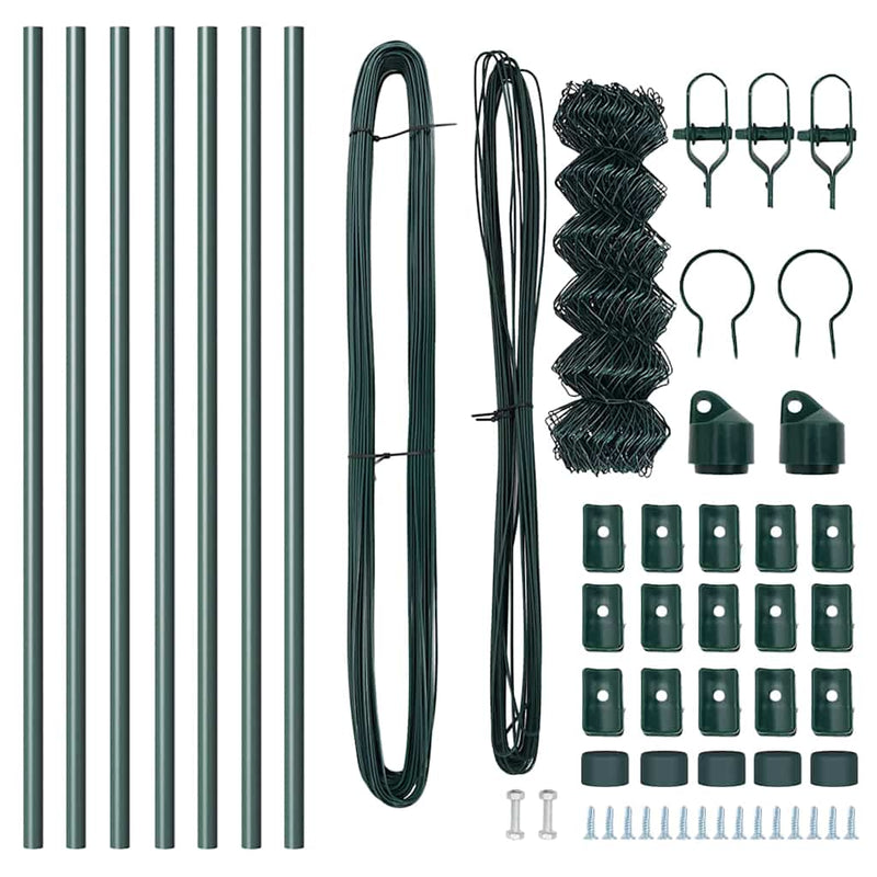 vidaXL Lánckerítés oszlopokkal Zöld 0.8 x 10 m Acél