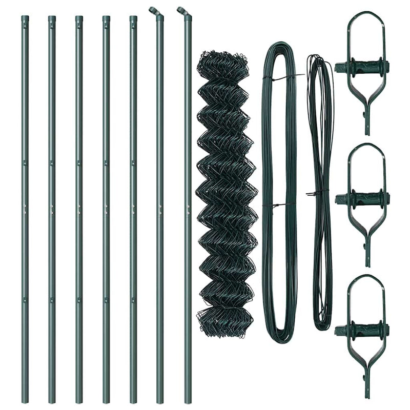 vidaXL Lánckerítés oszlopokkal Zöld 1 x 10 m Acél