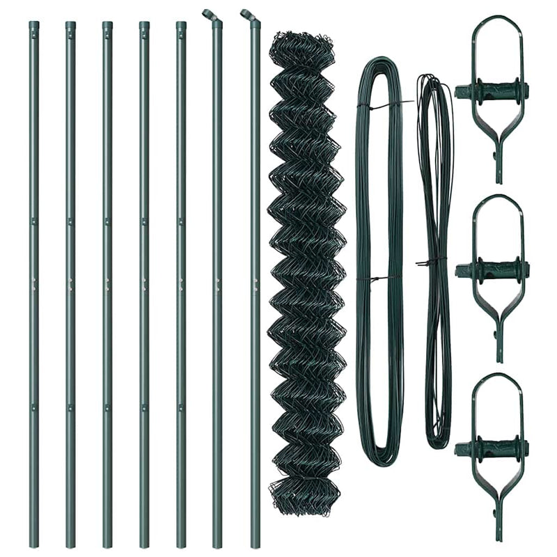 vidaXL Lánckerítés oszlopokkal Zöld 1.6 x 10 m Acél