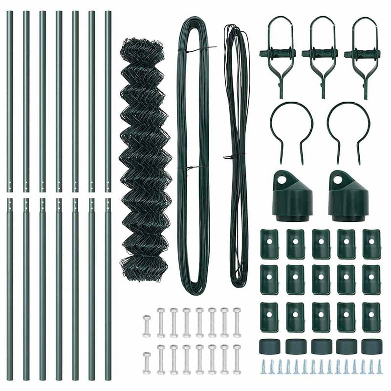 vidaXL Lánckerítés oszlopokkal Zöld 1 x 10 m Acél