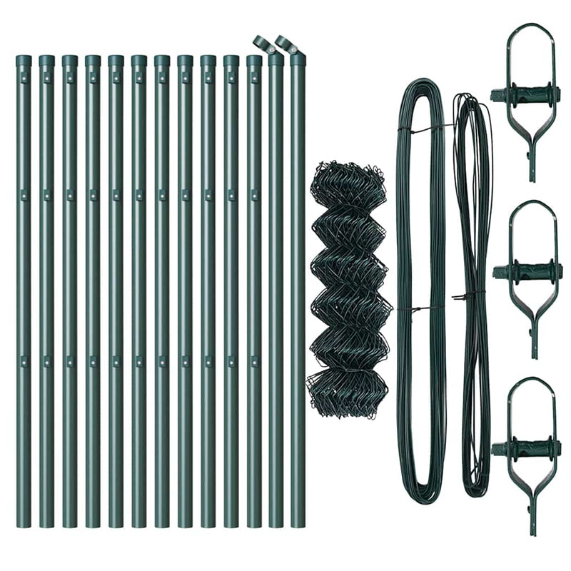 vidaXL Lánckerítés oszlopokkal Zöld 0.8 x 25 m Acél